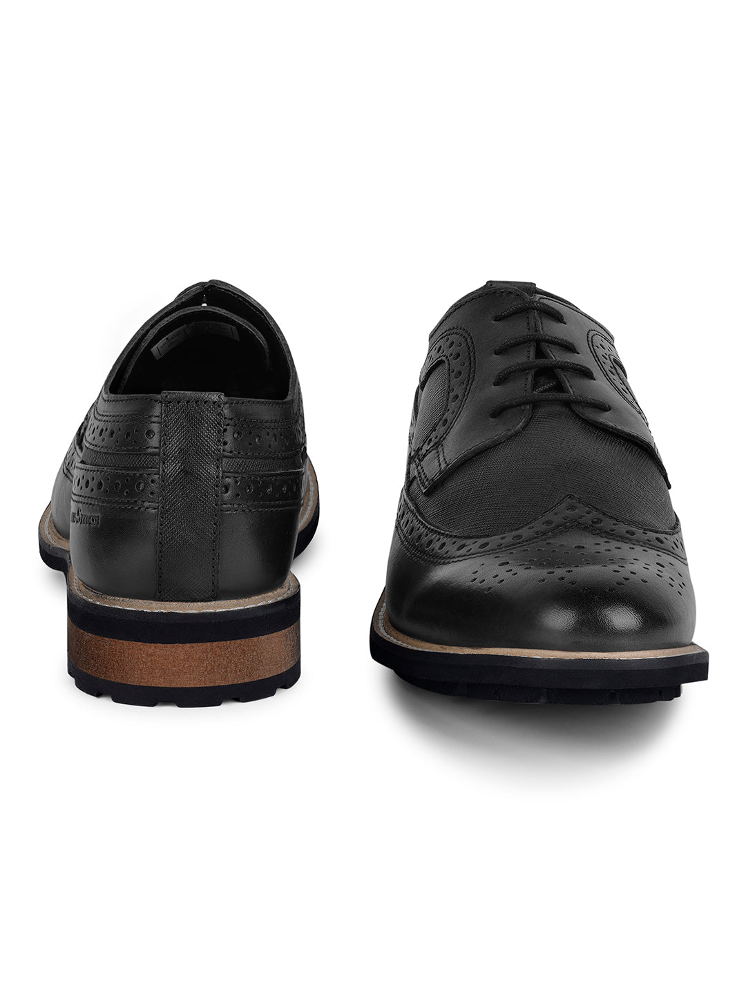 Jet Black Egyptian Crust Leather Brogue Style Comfortable Laceup Shoes