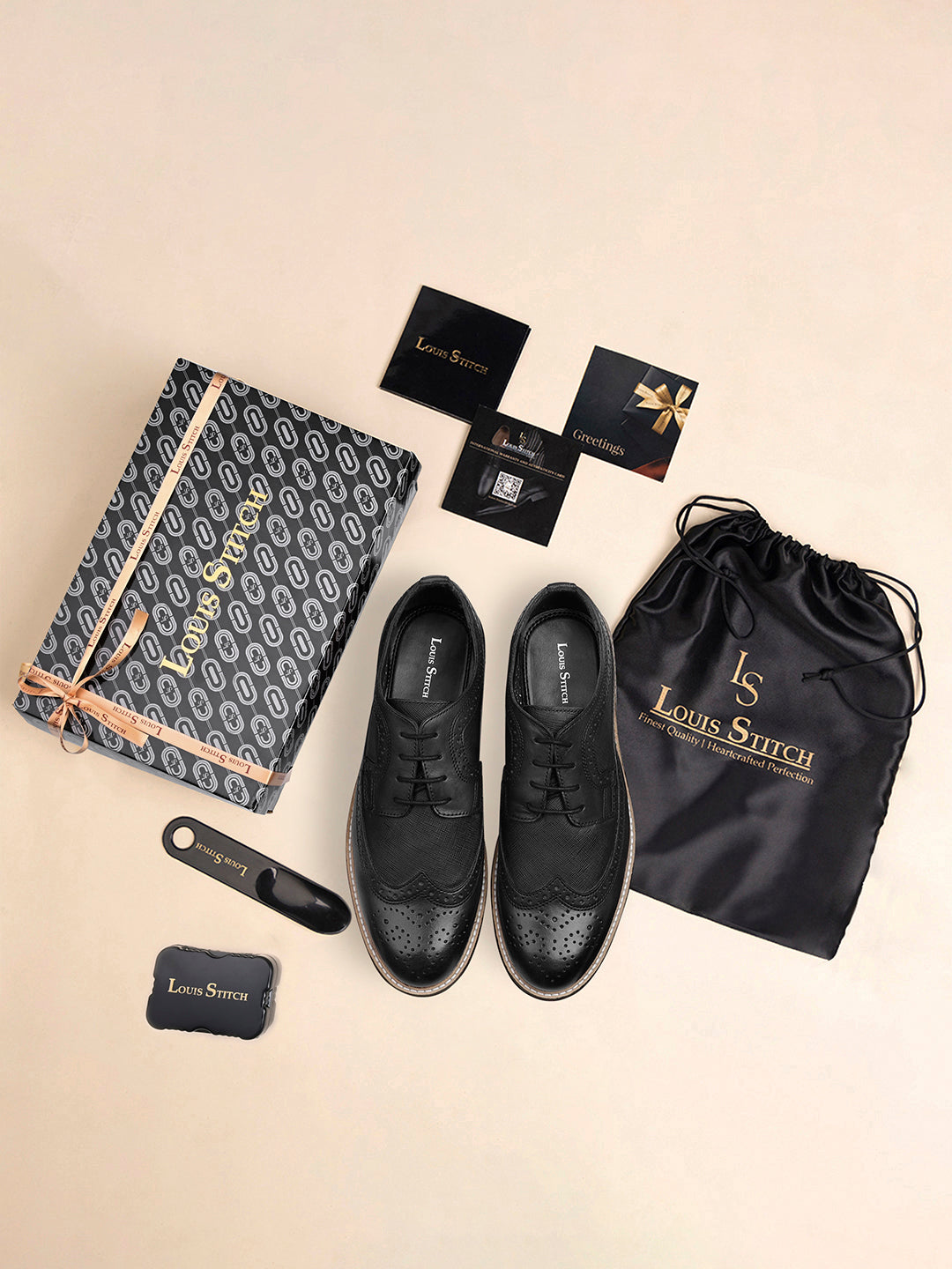 Jet Black Egyptian Crust Leather Brogue Style Comfortable Laceup Shoes