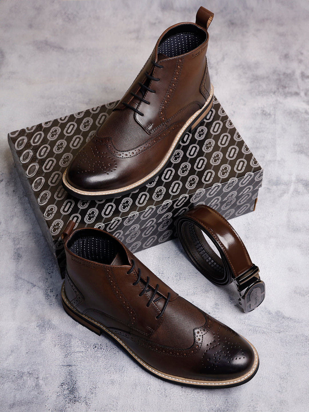 Brunette Brown Egyptian Crust Leather Brogue Lace Up Chukka Boots