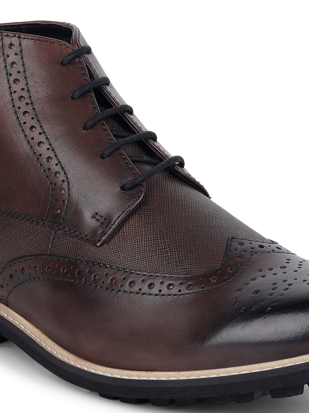 Brunette Brown Egyptian Crust Leather Brogue Lace Up Chukka Boots