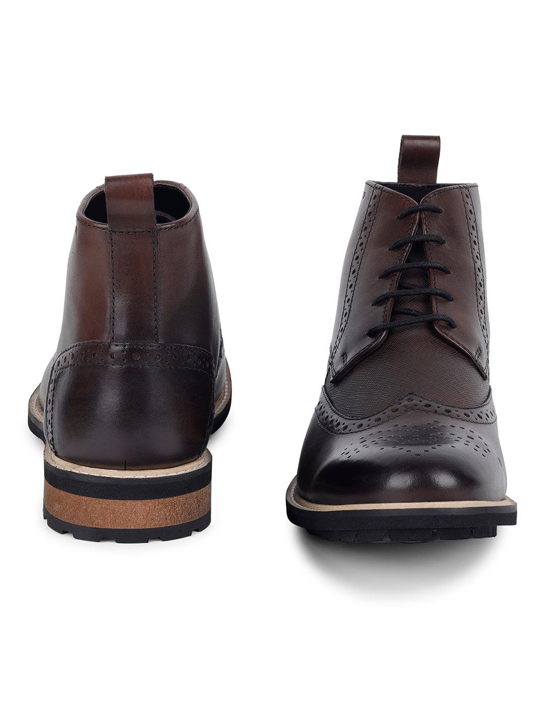 Brunette Brown Egyptian Crust Leather Brogue Lace Up Chukka Boots