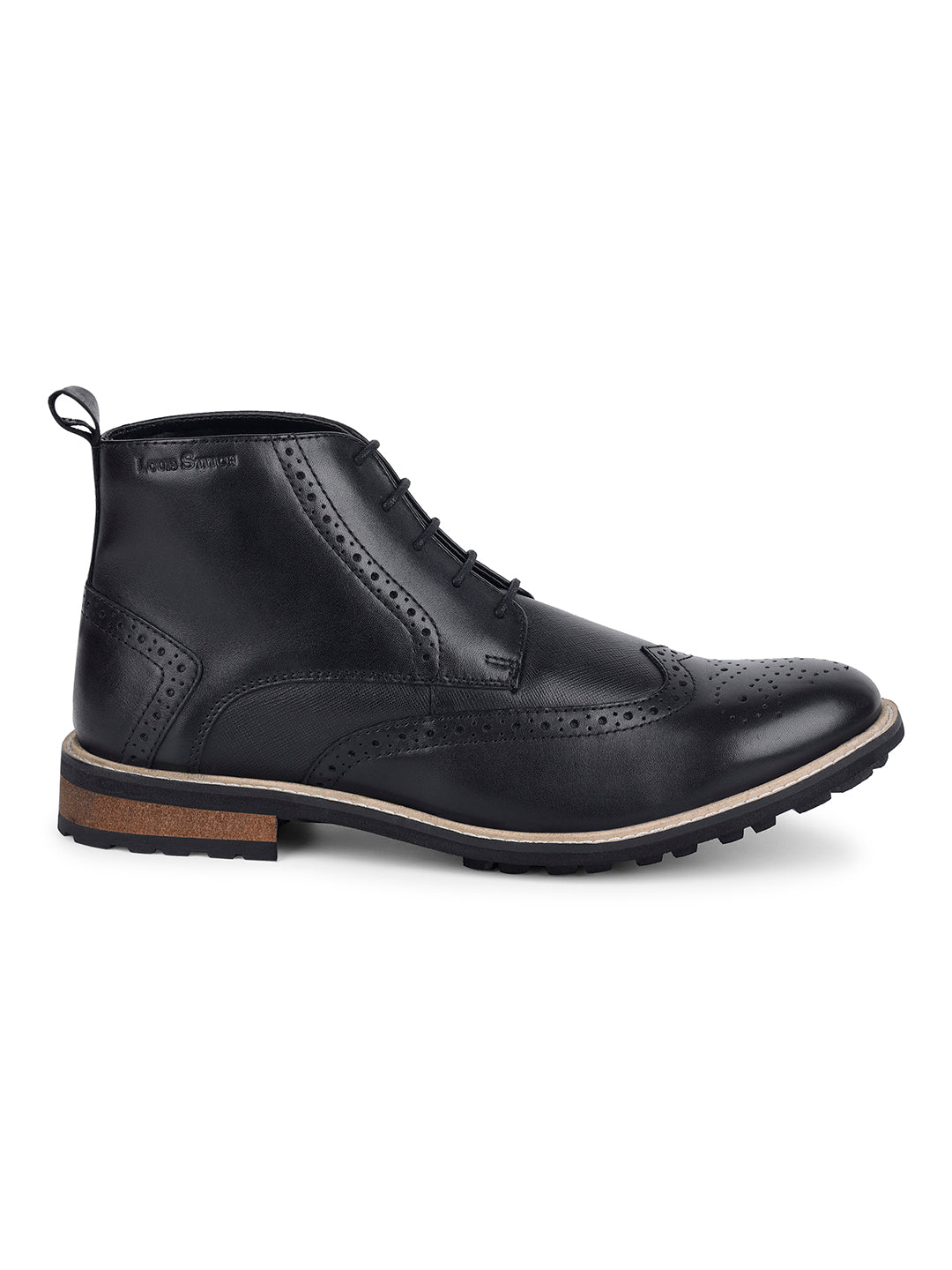 Jet Black Egyptian Crust Leather Brogue Lace Up Chukka Boots