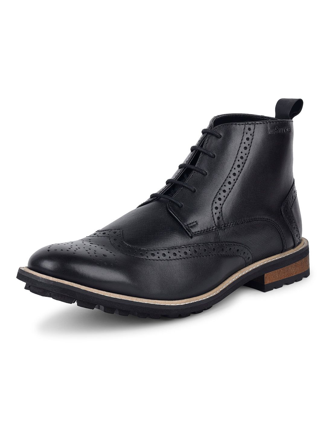 Jet Black Egyptian Crust Leather Brogue Lace Up Chukka Boots