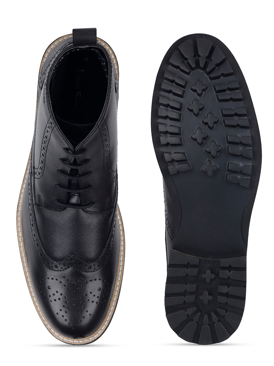 Jet Black Egyptian Crust Leather Brogue Lace Up Chukka Boots