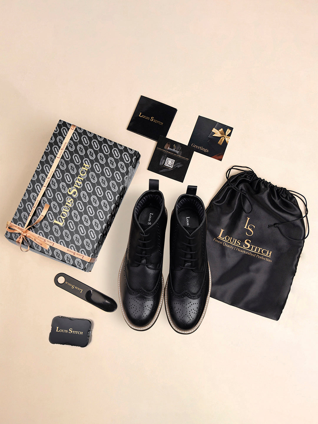 Jet Black Egyptian Crust Leather Brogue Lace Up Chukka Boots