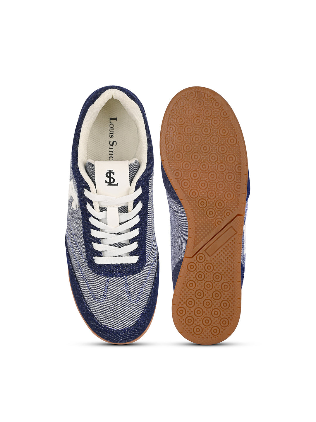 Women's Navy Blue Lightweight and Comfortable Casual Lace-Up Denim Sneakers