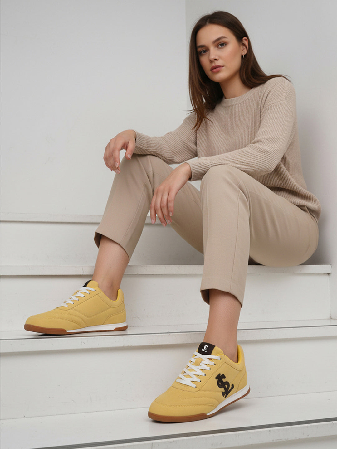 Women's Yellow Lightweight and Comfortable Casual Lace-Up Sneakers