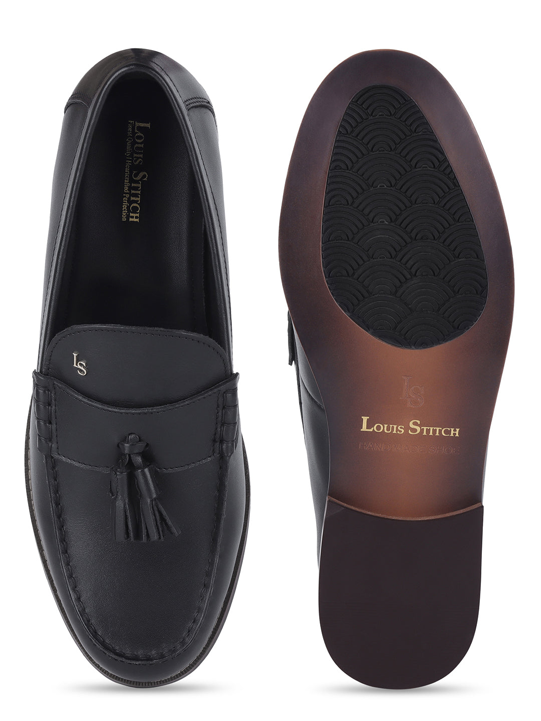 Men's Premium Raven Black Leather Formal Tassel Loafers