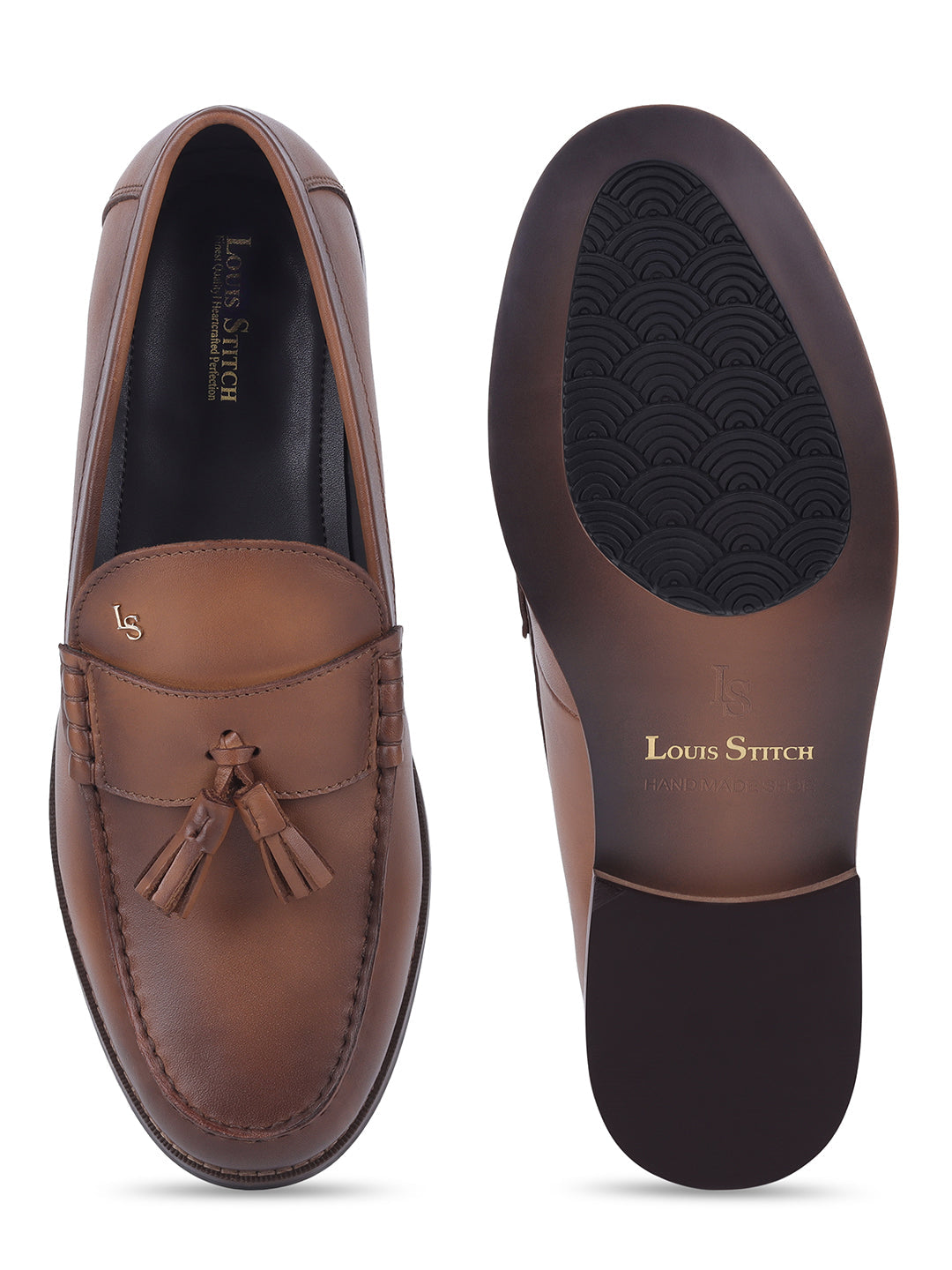 Men's Premium Cedar Tan Leather Formal Tassel Loafers