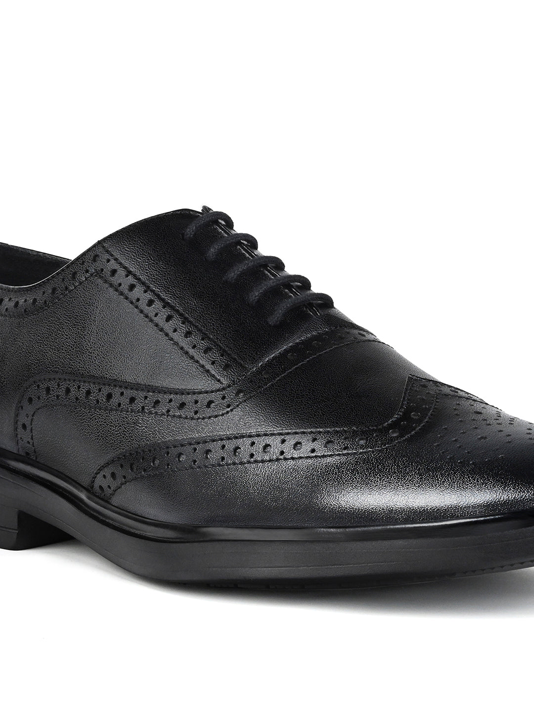 Egyptian Black Leather Lace-Up Lightweight Formal Brogues