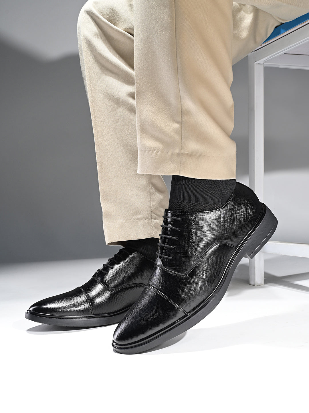 Jet Black Safiano Leather Lace-Up Formal Derbys