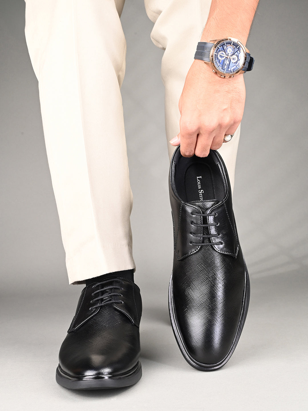 Raven Black Safiano Leather Lace-Up Formal Derby