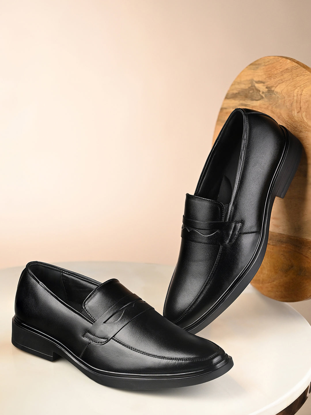 Jet Black Leather Slip-On Lightweight Formal Moccasins