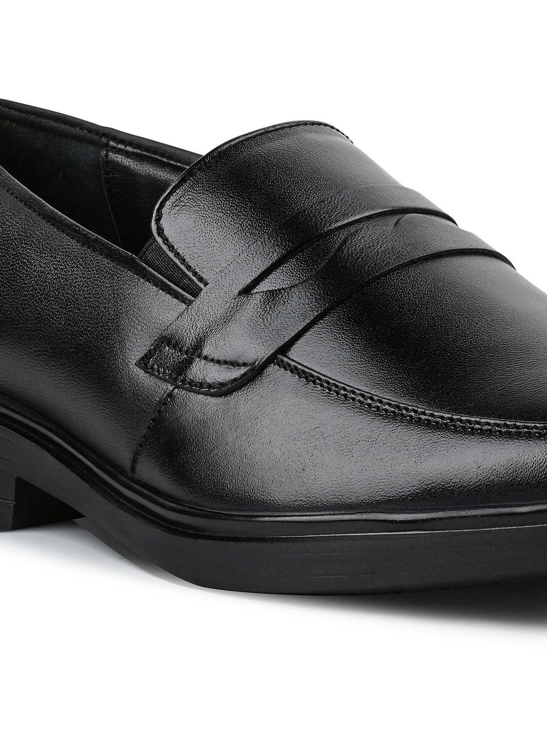 Jet Black Leather Slip-On Lightweight Formal Moccasins