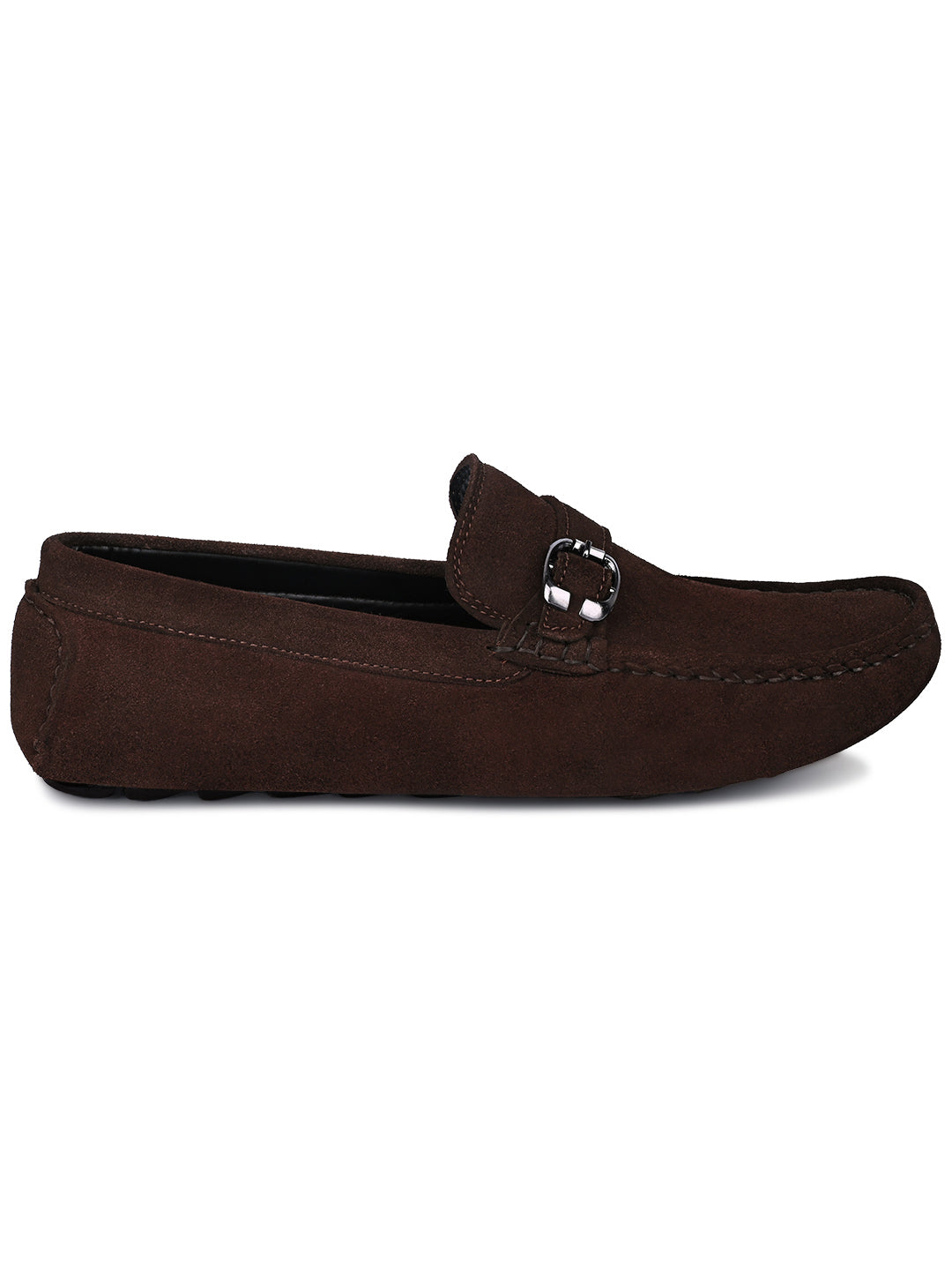 Brunette Brown Handmade Italian Suede Leather Solid Penny Loafers with Buckle