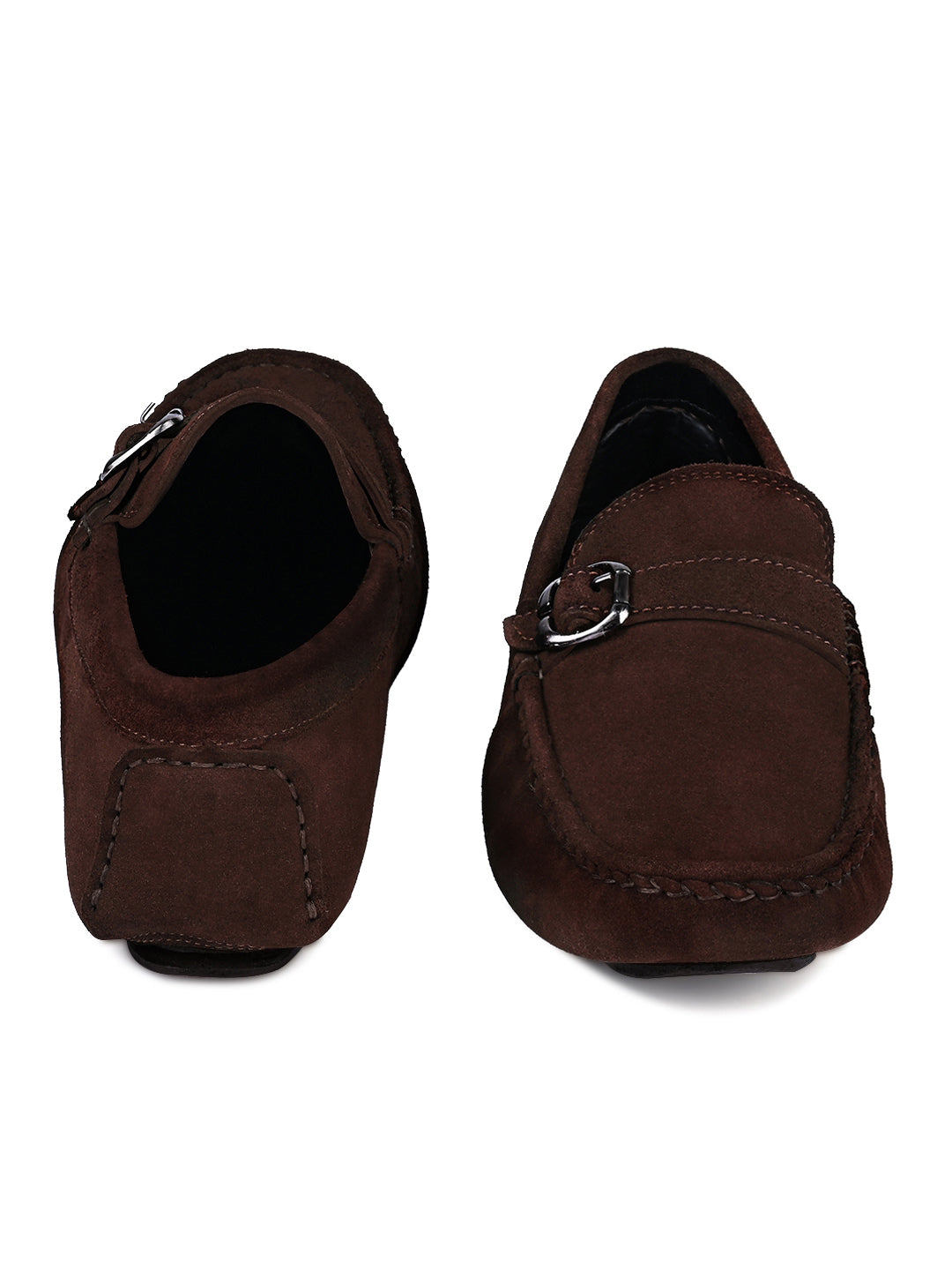 Brunette Brown Handmade Italian Suede Leather Solid Penny Loafers with Buckle