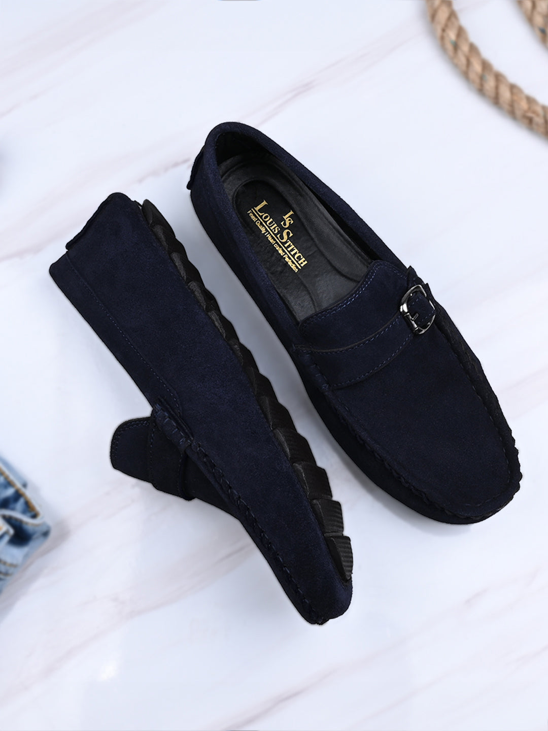 Federal Blue Handmade Italian Suede Leather Penny Loafers