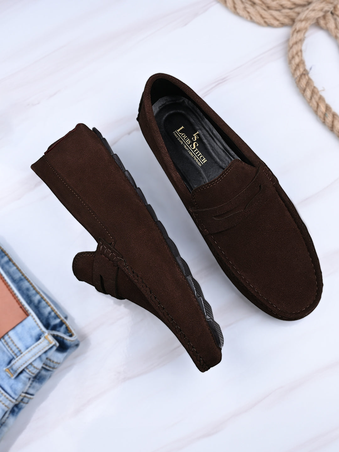 Brunette Brown Handmade Italian Suede Leather Penny Loafers