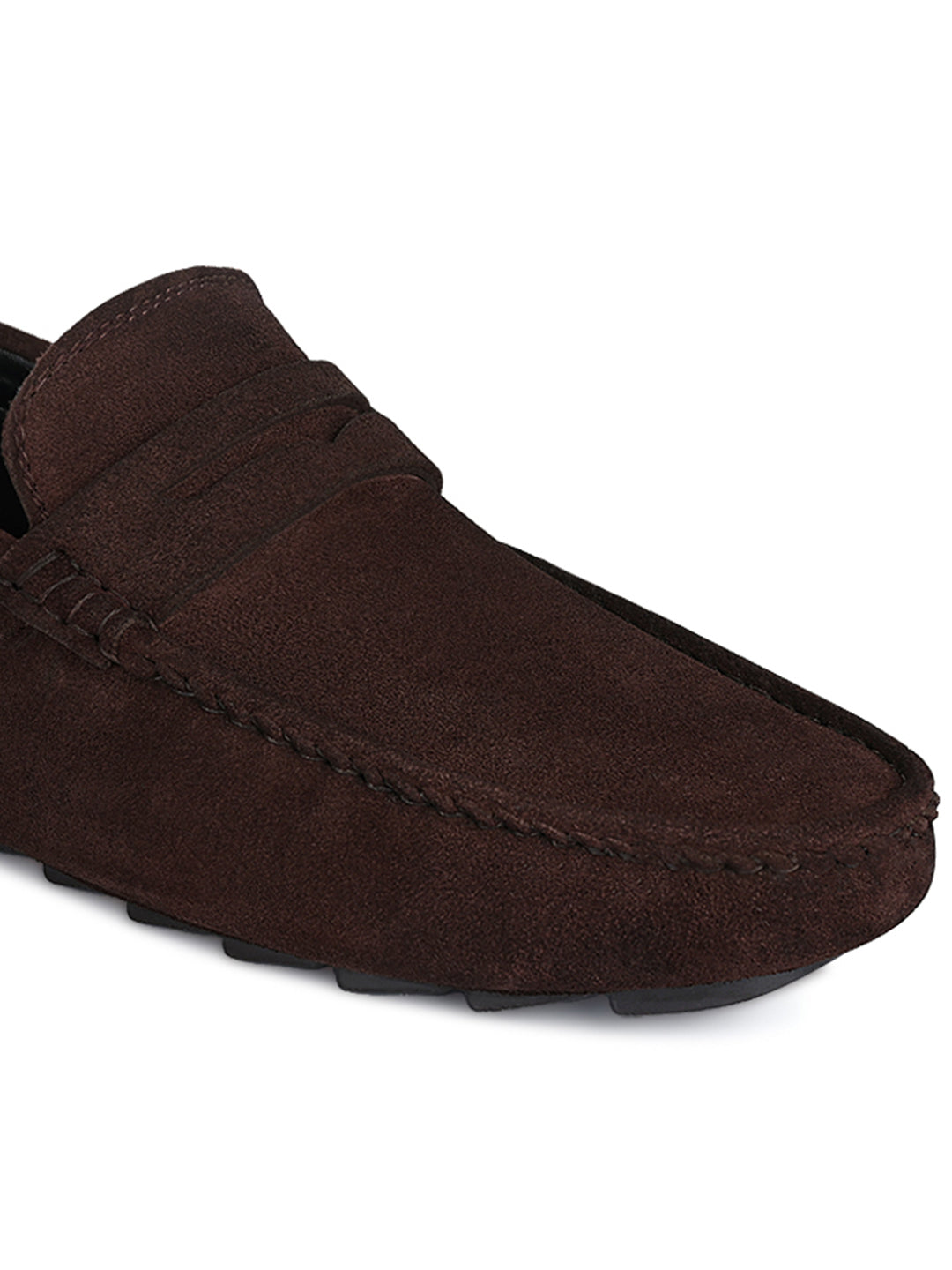 Brunette Brown Handmade Italian Suede Leather Solid Penny Loafers with Buckle