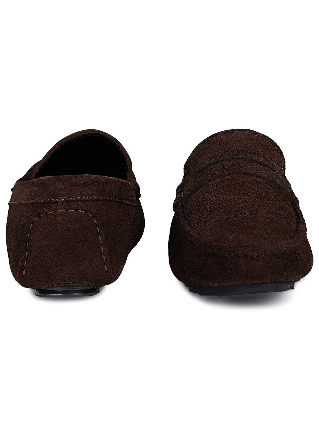 Brunette Brown Handmade Italian Suede Leather Solid Penny Loafers with Buckle