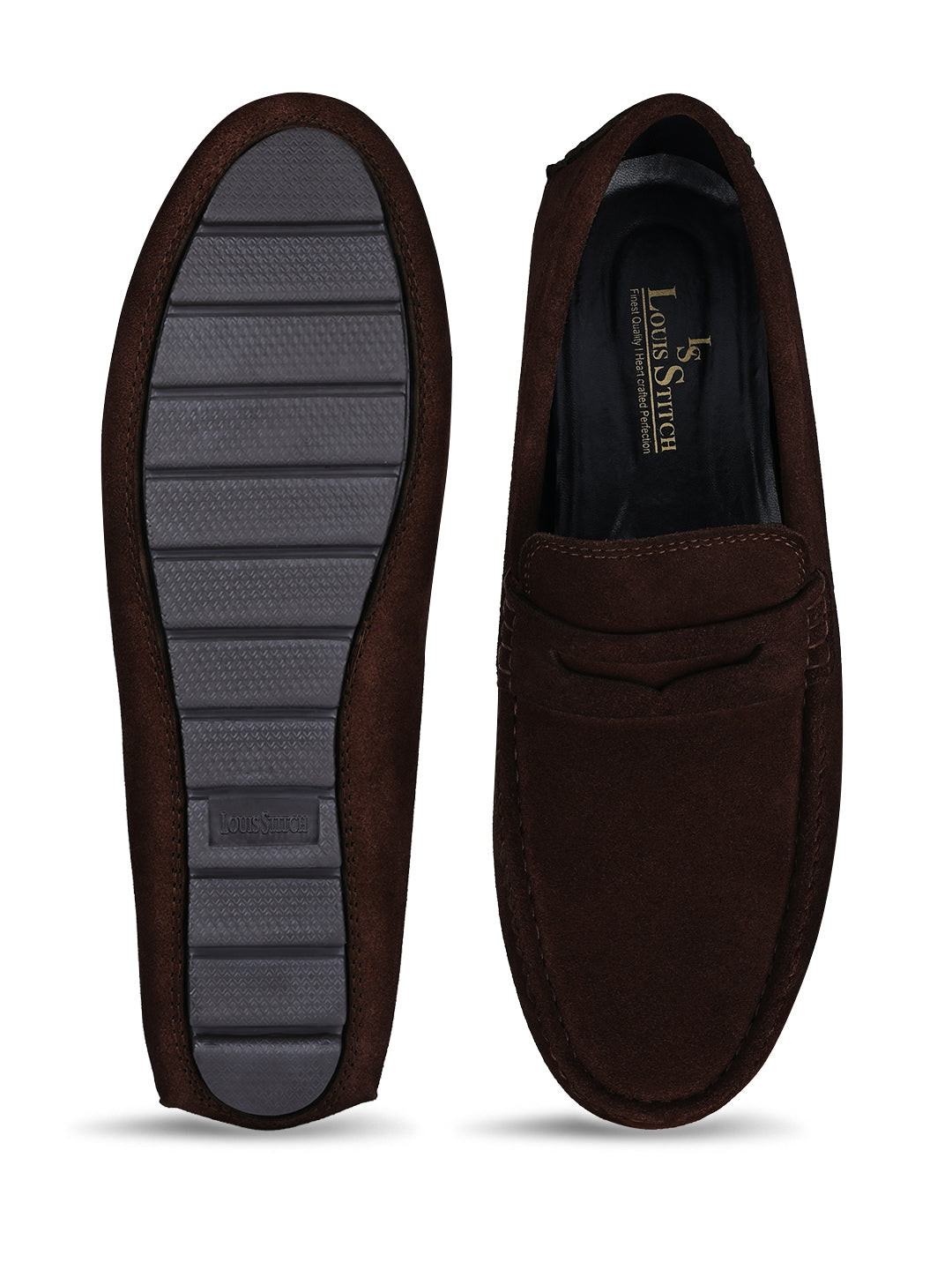 Brunette Brown Handmade Italian Suede Leather Solid Penny Loafers with Buckle