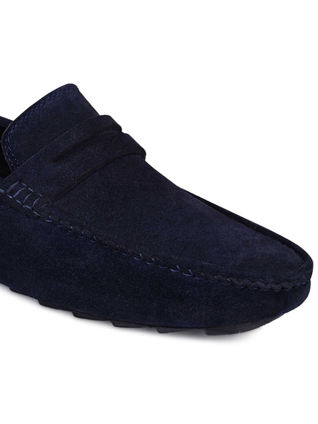 Federal Blue Handmade Italian Suede Leather Solid Penny Loafers