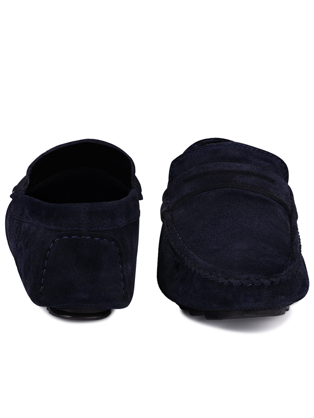 Federal Blue Handmade Italian Suede Leather Solid Penny Loafers