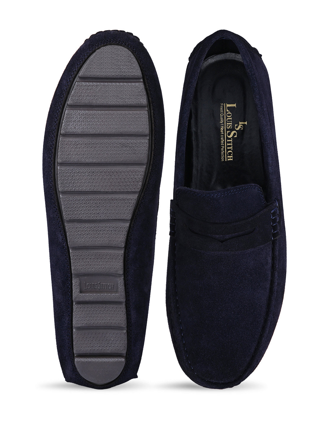 Federal Blue Handmade Italian Suede Leather Solid Penny Loafers