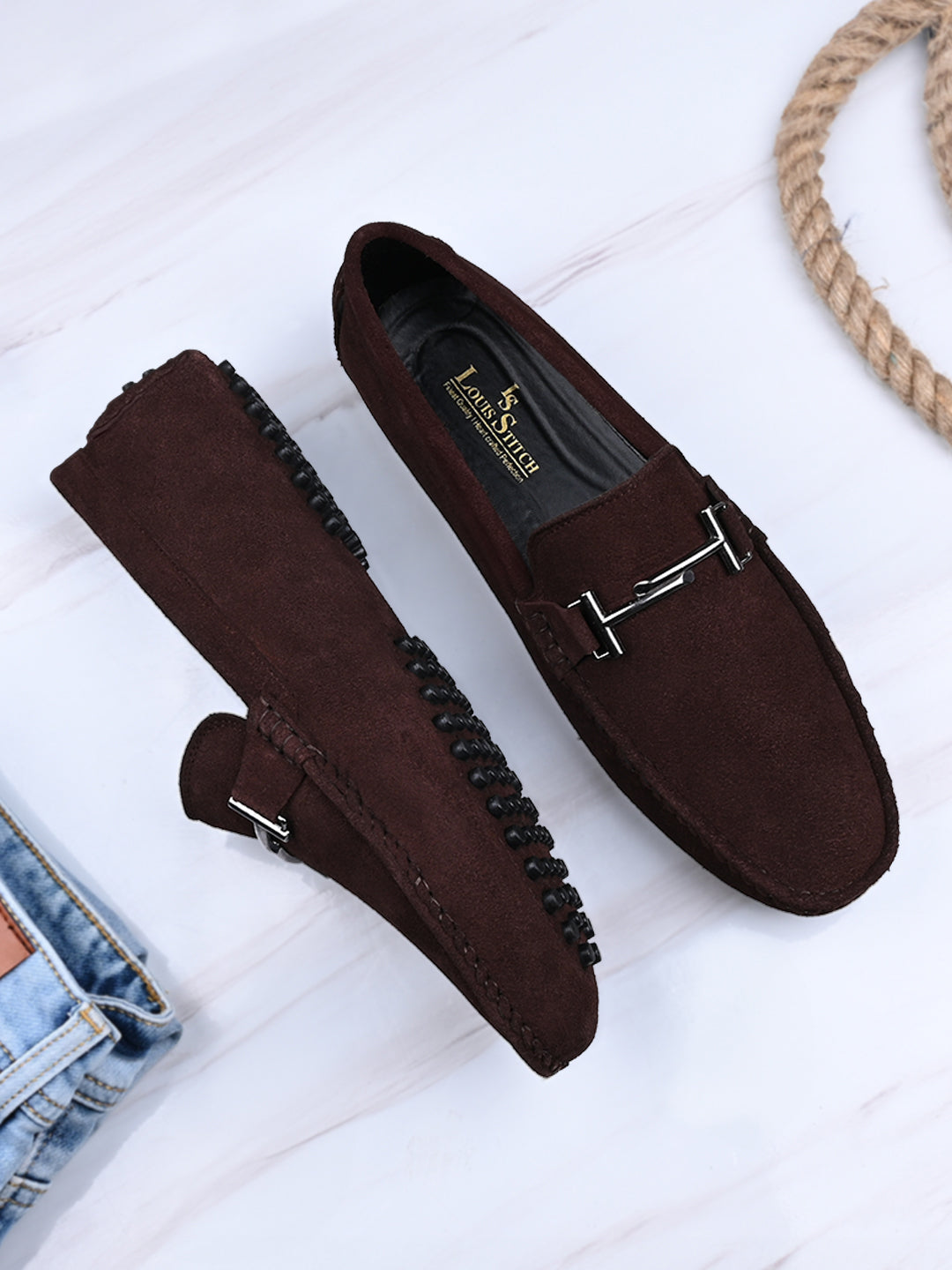 Brunette Brown Handmade Italian Suede Leather Penny Loafers