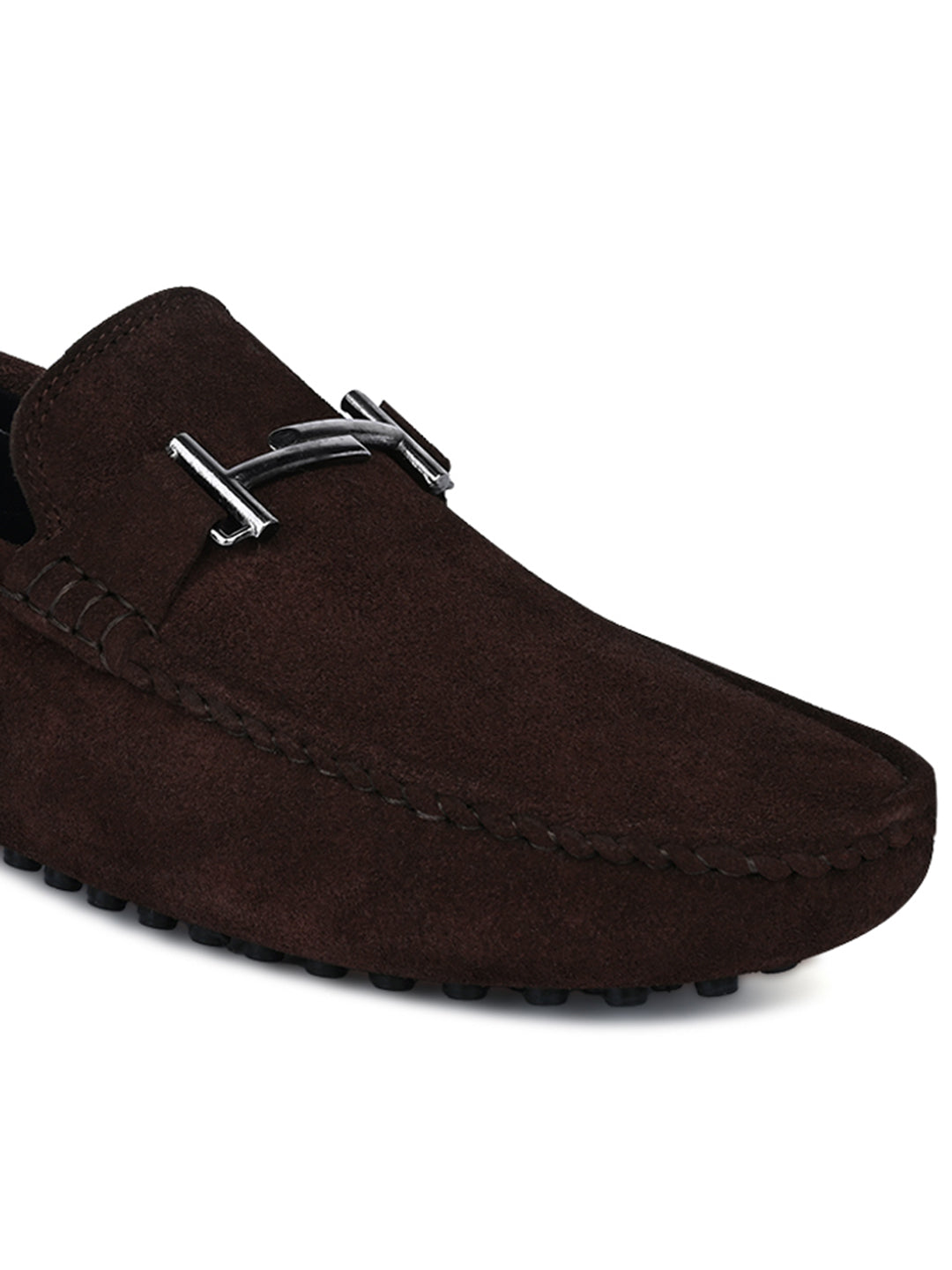 Brunette Brown Handmade Italian Suede Leather Penny Loafers with Designer Buckle