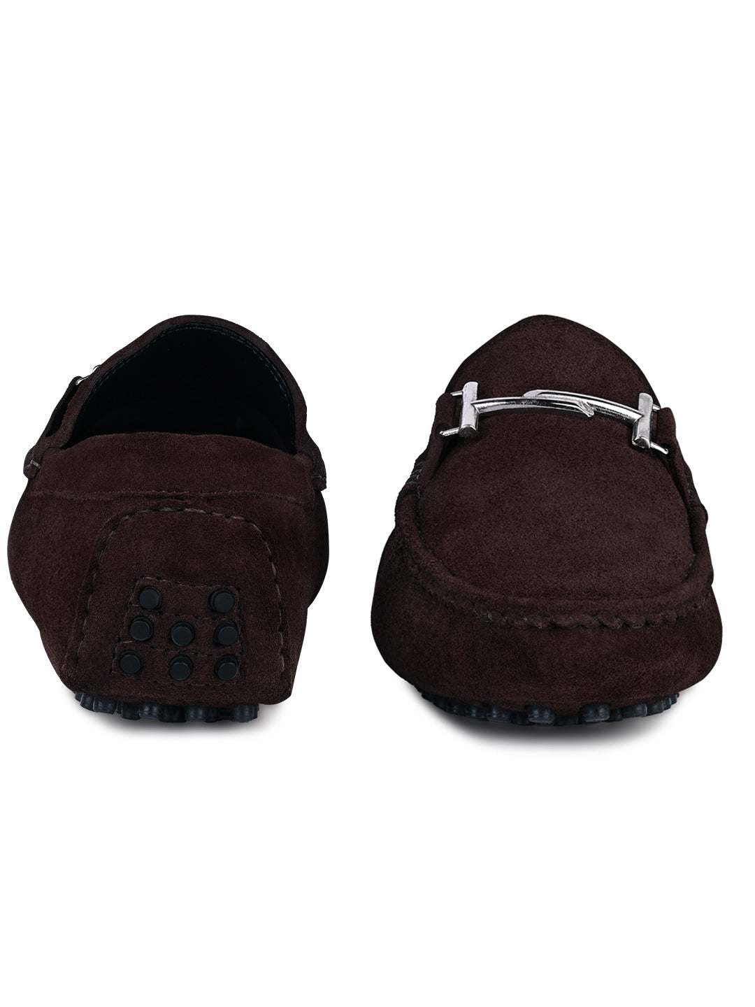 Brunette Brown Handmade Italian Suede Leather Penny Loafers with Designer Buckle