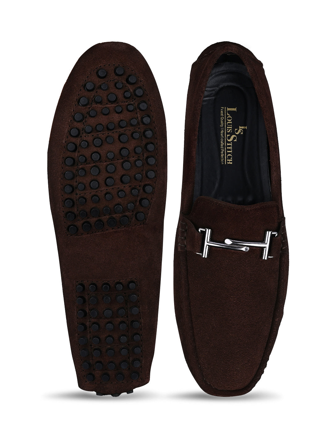 Brunette Brown Handmade Italian Suede Leather Penny Loafers with Designer Buckle