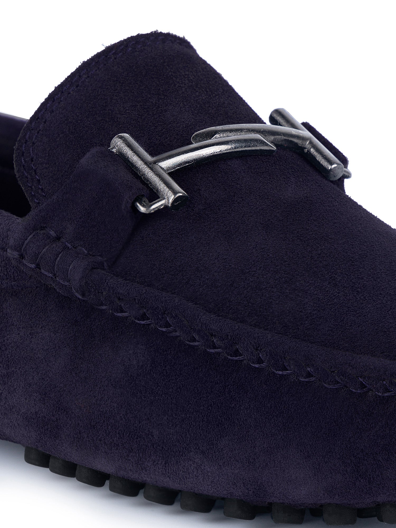 Federal Blue Handmade Italian Suede Leather Penny Loafers with Designer Buckle