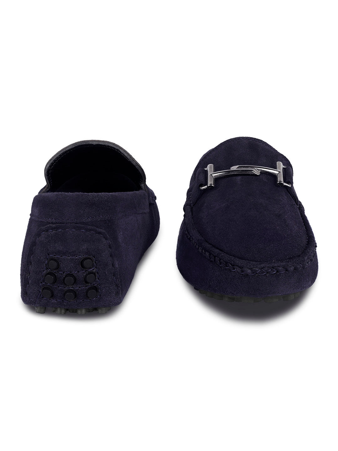 Federal Blue Handmade Italian Suede Leather Penny Loafers with Designer Buckle