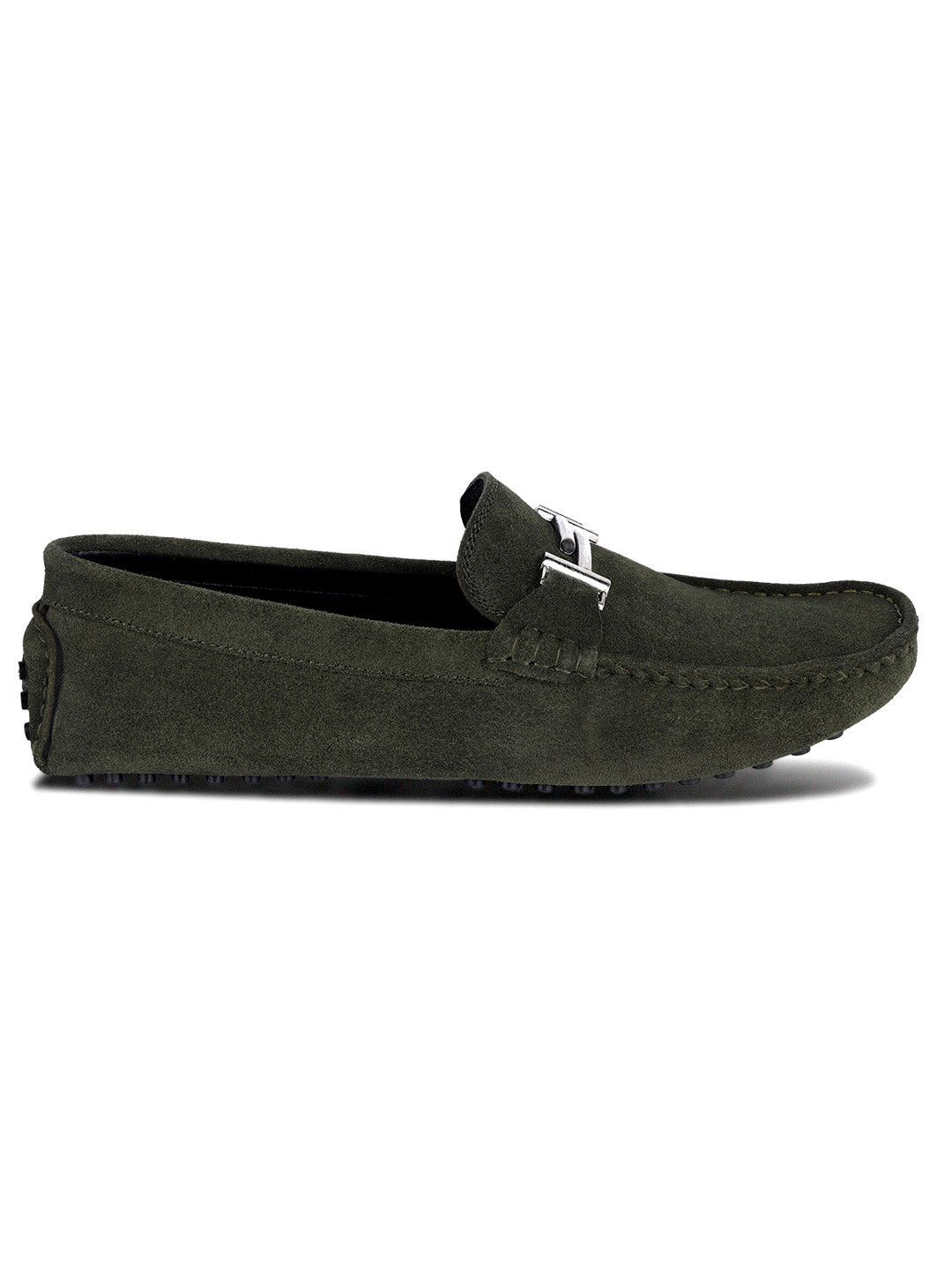 Seaweed Green Handmade Italian Suede Leather Penny Loafers with Designer Buckle