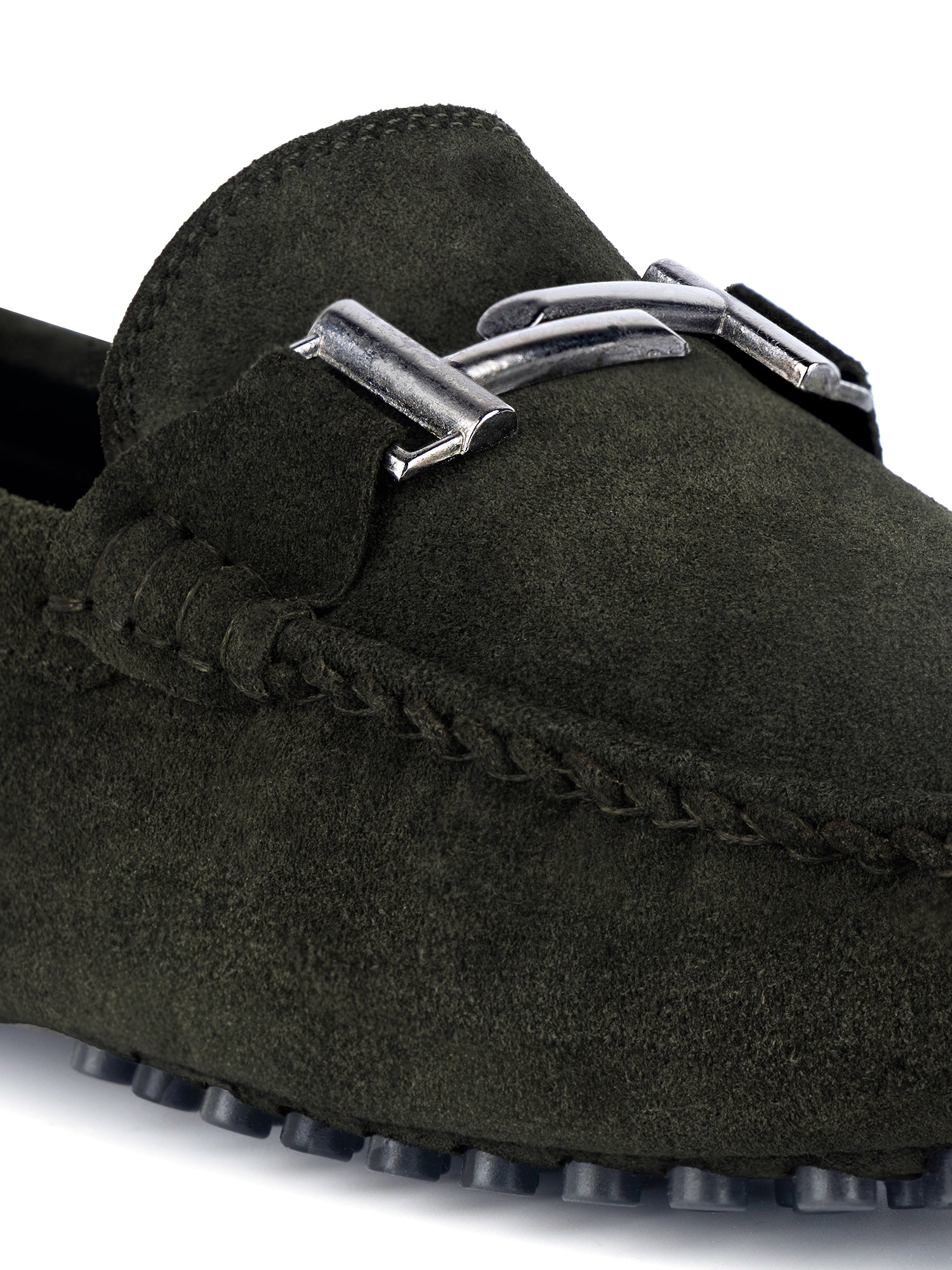 Seaweed Green Handmade Italian Suede Leather Penny Loafers with Designer Buckle