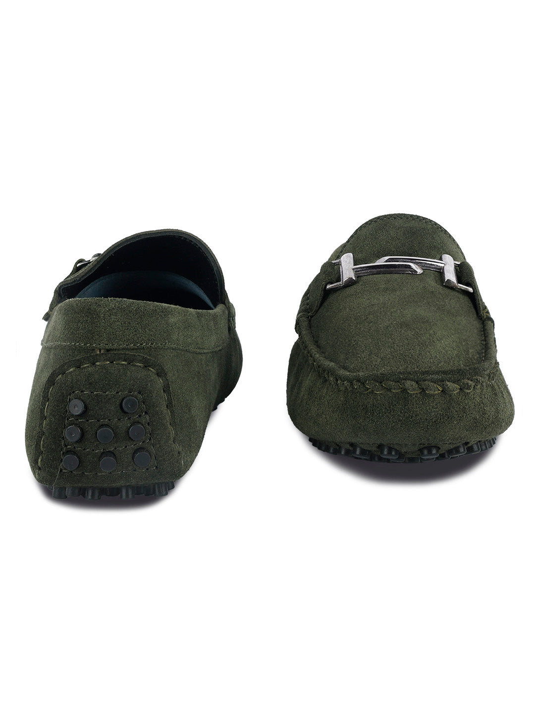 Seaweed Green Handmade Italian Suede Leather Penny Loafers with Designer Buckle