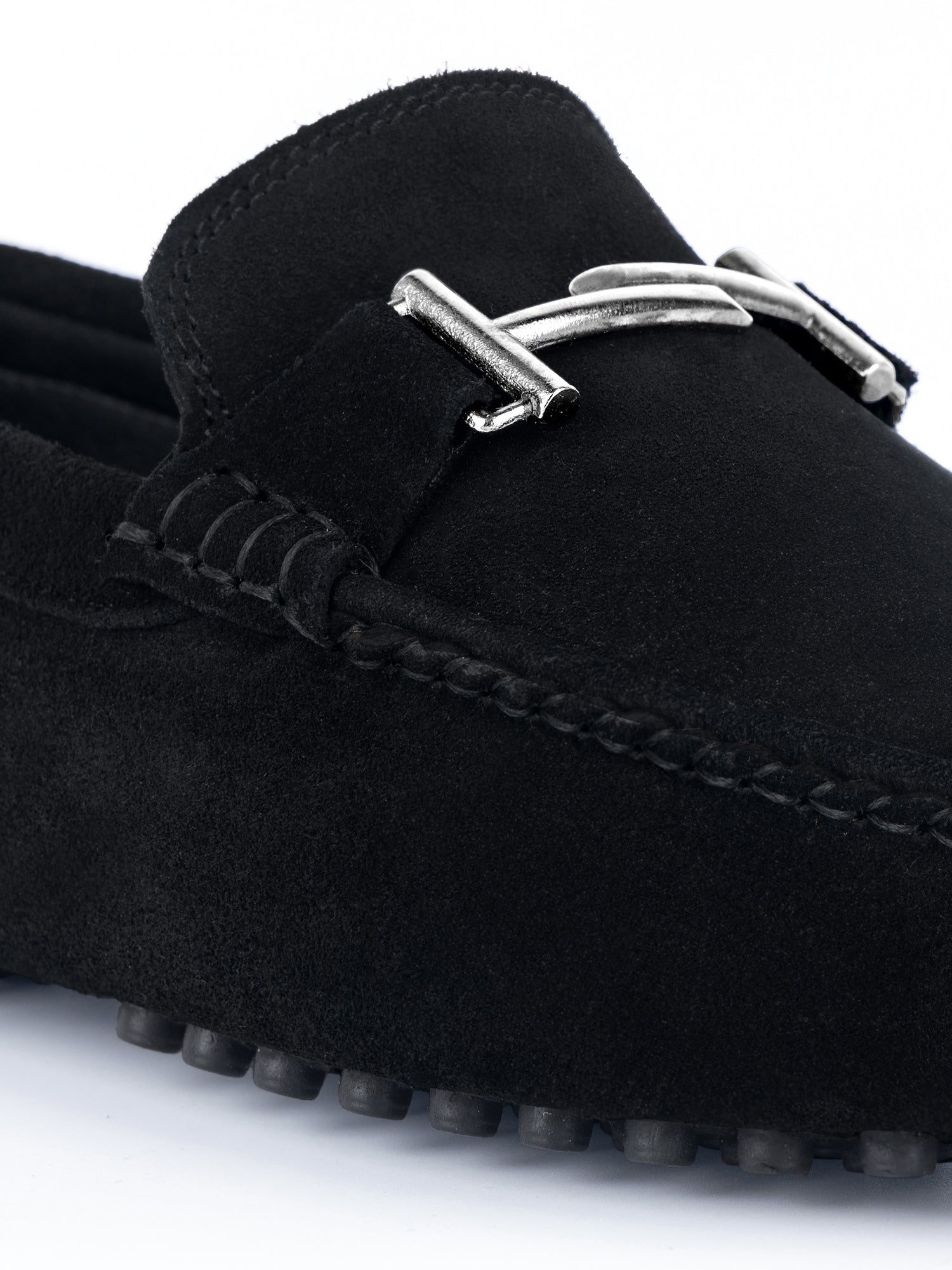 Jet Black Handmade Italian Suede Leather Penny Loafers with Designer Buckle