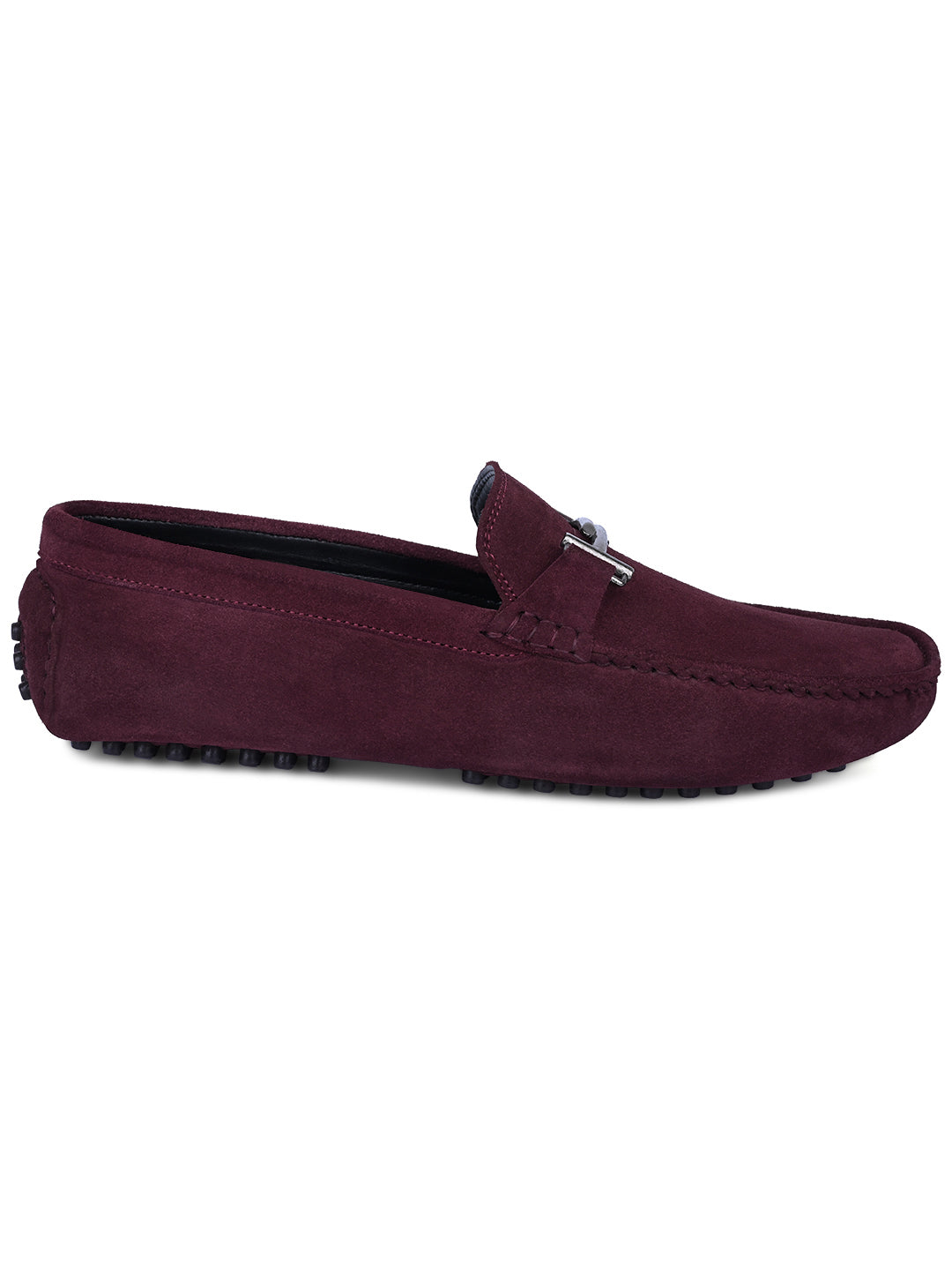 Rosewood Handmade Italian Suede Leather Penny Loafers with Designer Buckle