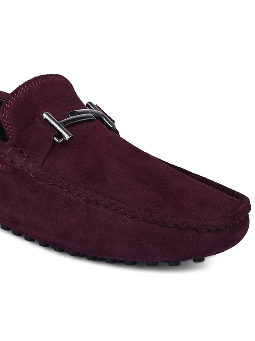 Rosewood Handmade Italian Suede Leather Penny Loafers with Designer Buckle