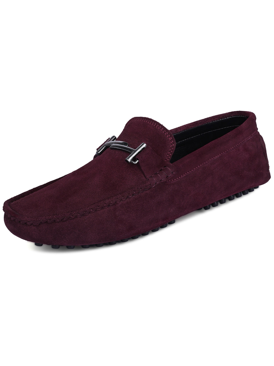 Rosewood Handmade Italian Suede Leather Penny Loafers with Designer Buckle