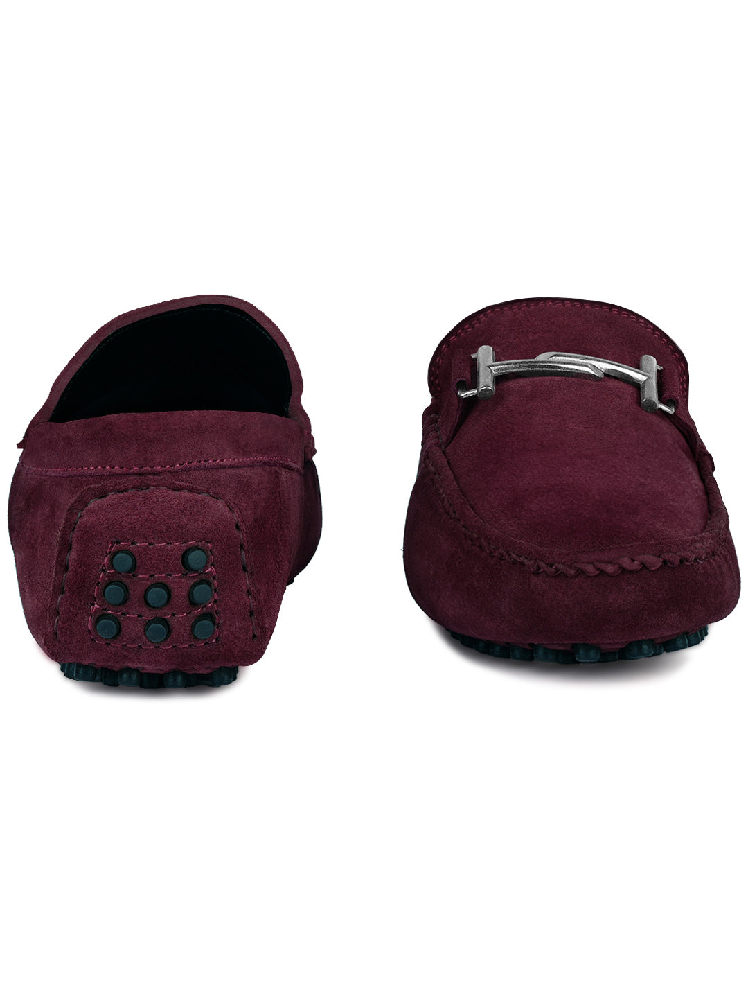 Rosewood Handmade Italian Suede Leather Penny Loafers with Designer Buckle