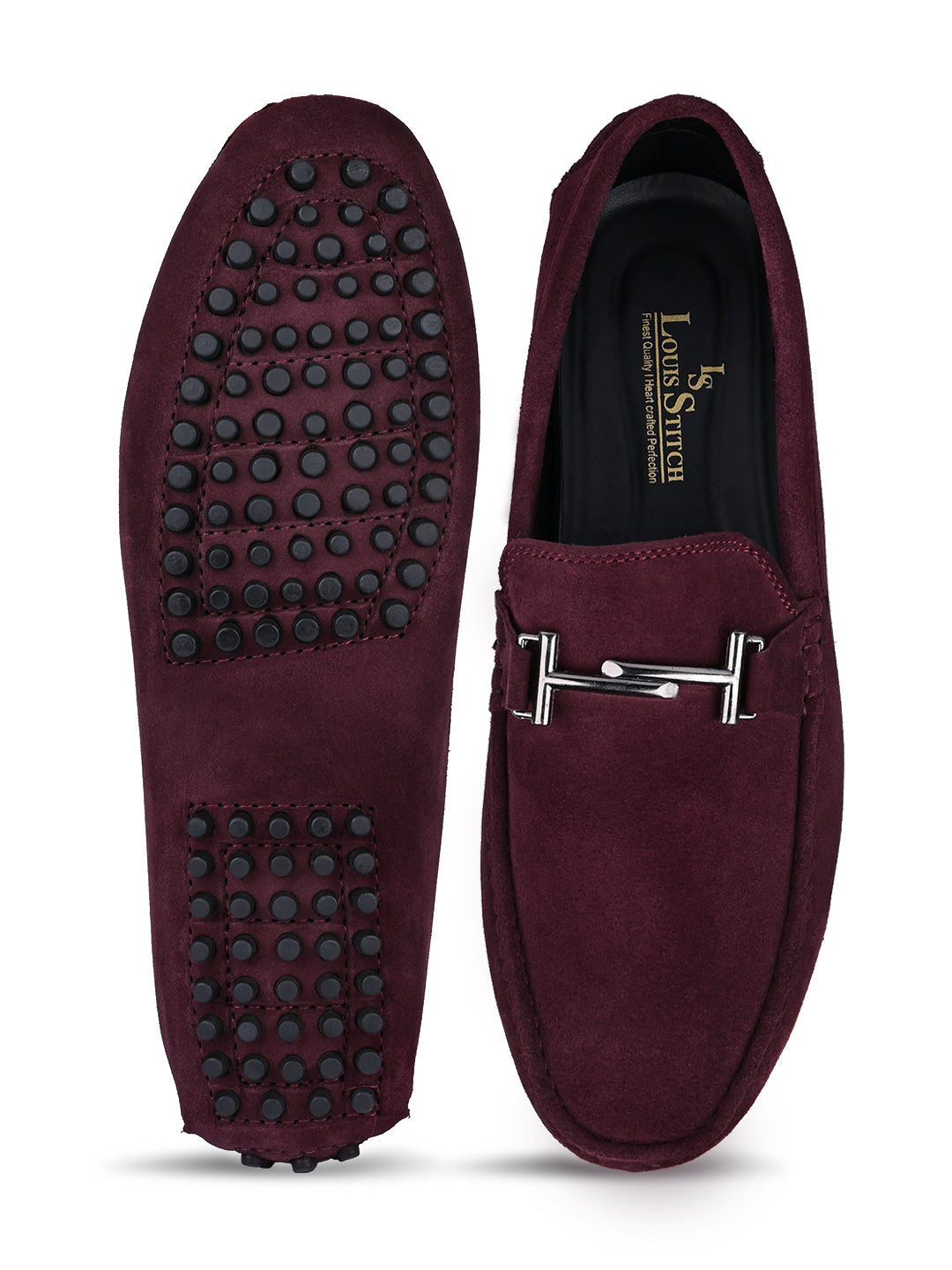 Rosewood Handmade Italian Suede Leather Penny Loafers with Designer Buckle