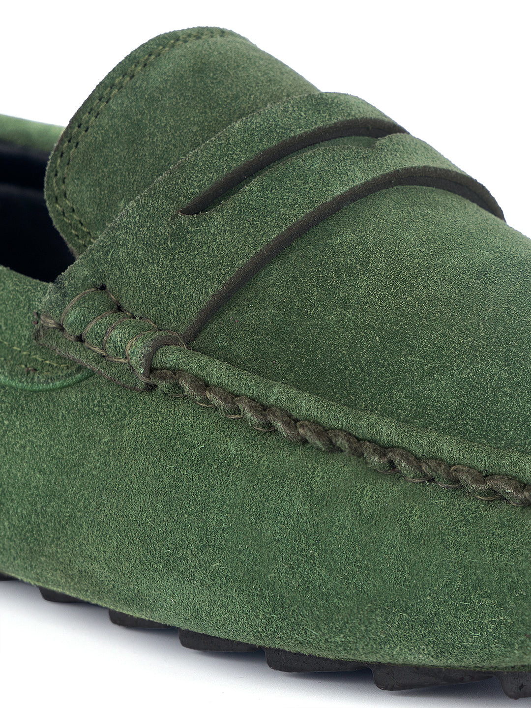 Seaweed Green Handmade Italian Suede Leather Solid Penny Loafers
