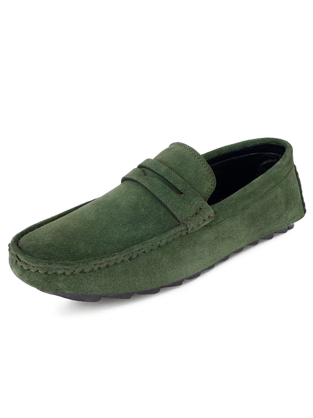 Seaweed Green Handmade Italian Suede Leather Solid Penny Loafers