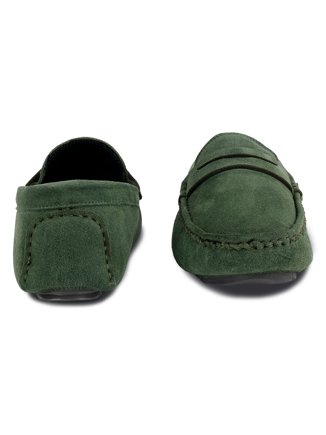 Seaweed Green Handmade Italian Suede Leather Solid Penny Loafers