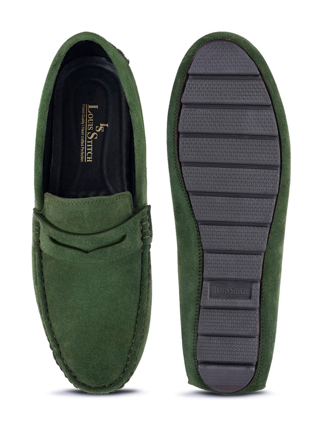 Seaweed Green Handmade Italian Suede Leather Solid Penny Loafers
