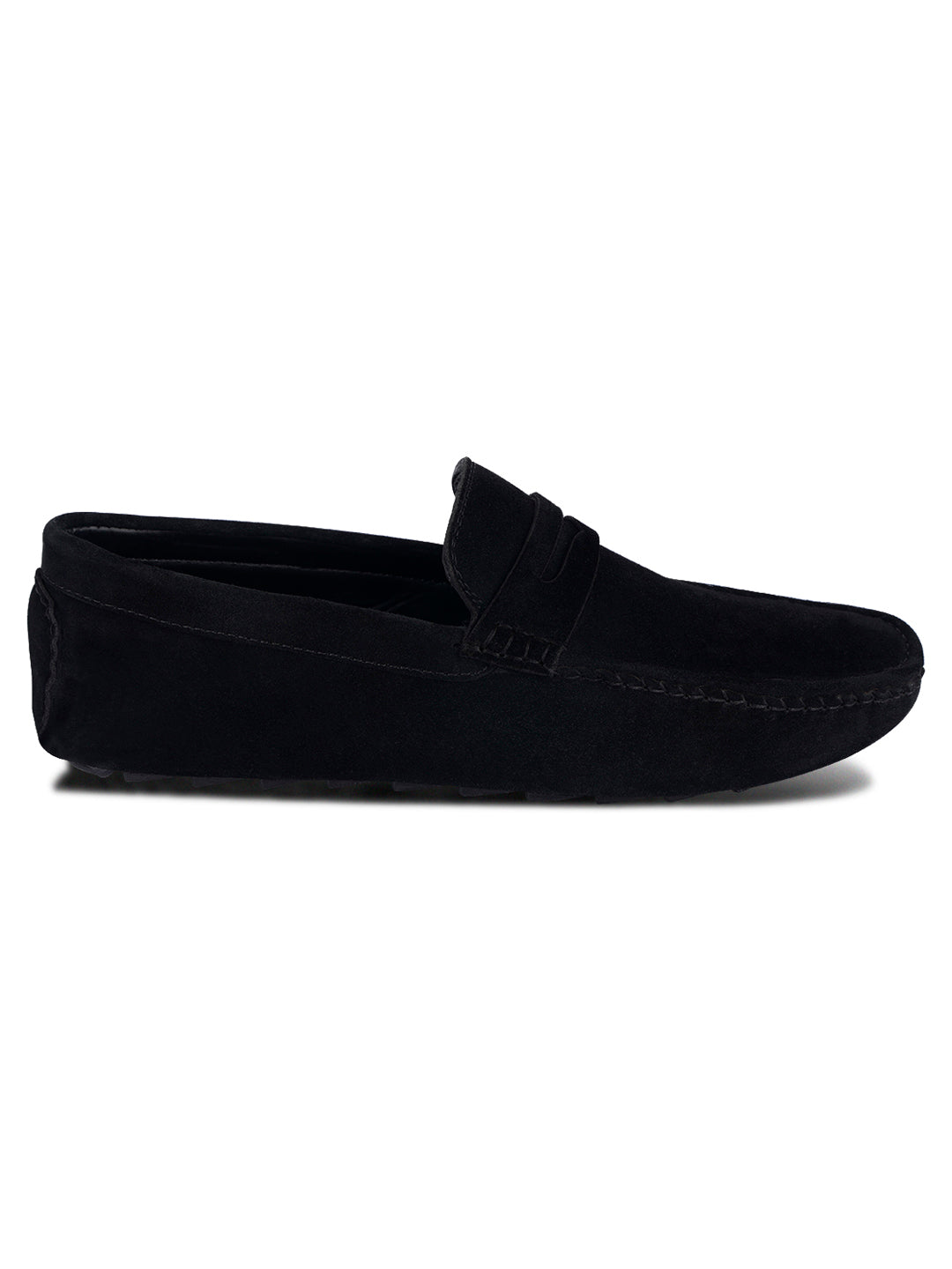 Jet Black Handmade Italian Suede Leather Solid Penny Loafers