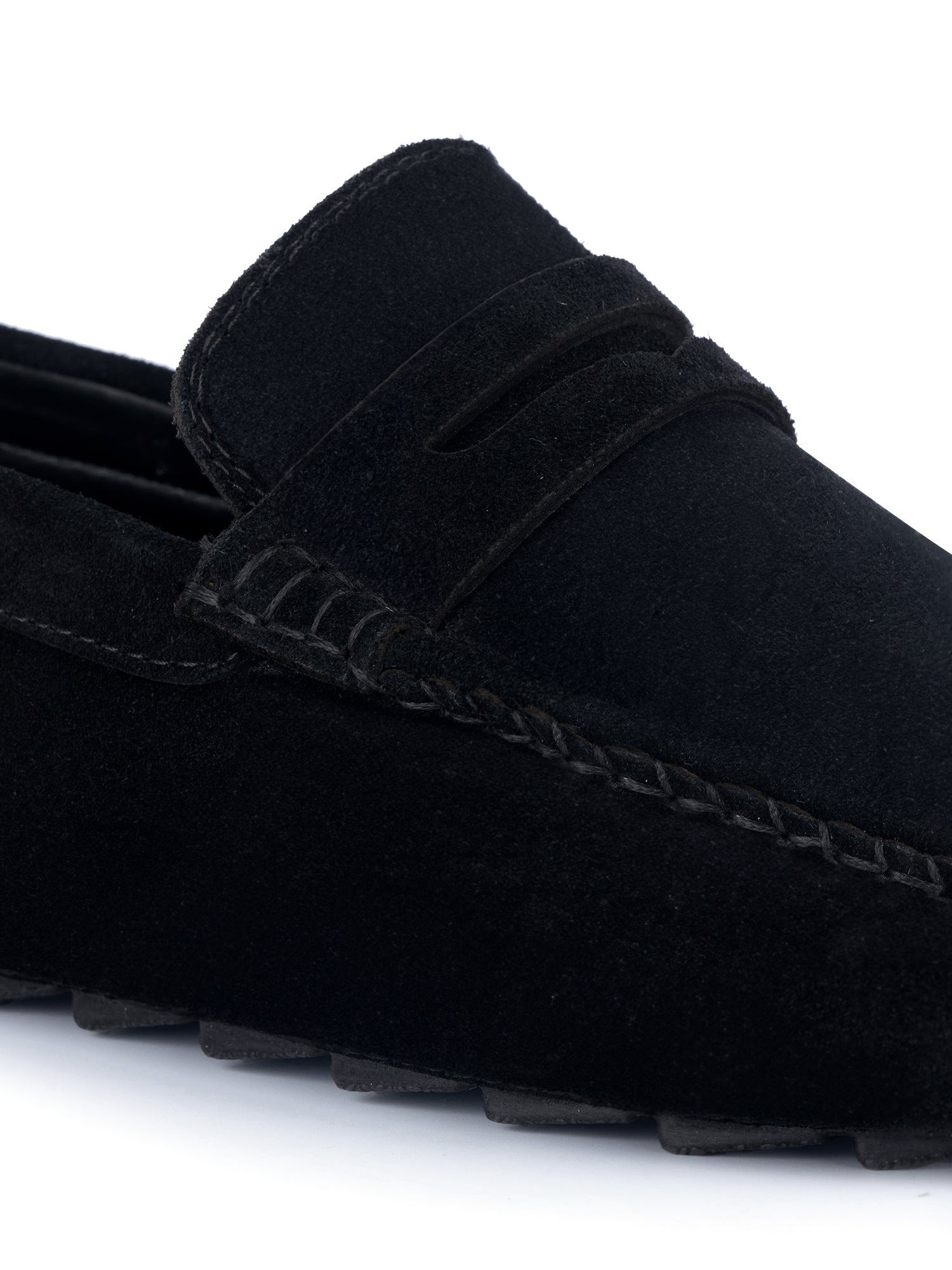 Jet Black Handmade Italian Suede Leather Solid Penny Loafers
