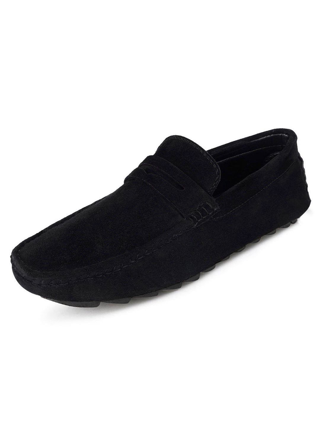 Jet Black Handmade Italian Suede Leather Solid Penny Loafers